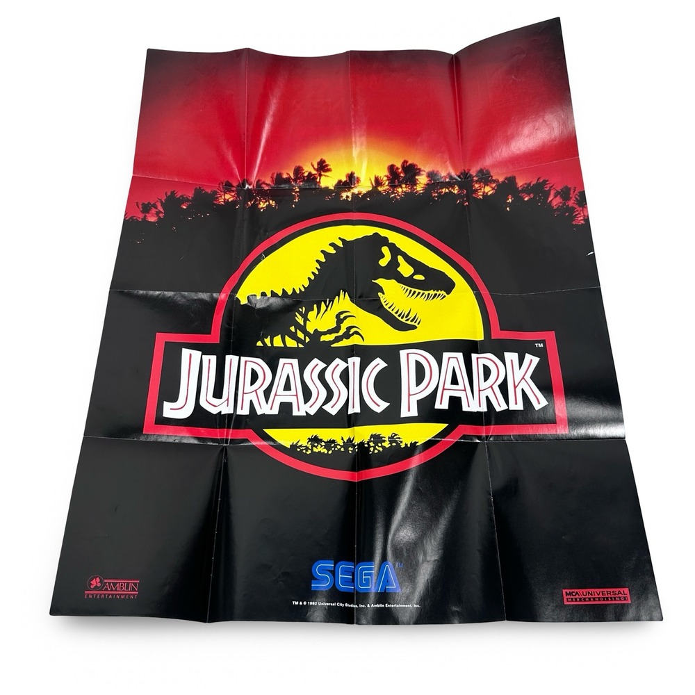 Vintage 1992 Sega Jurassic Park Poster Double Sided Sonic Genesis Game Gear
